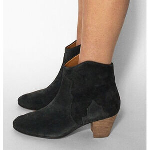 Isabel Marant Dicker Black Suede Ankle Boots Booties Western Cowboy Heel sz 37